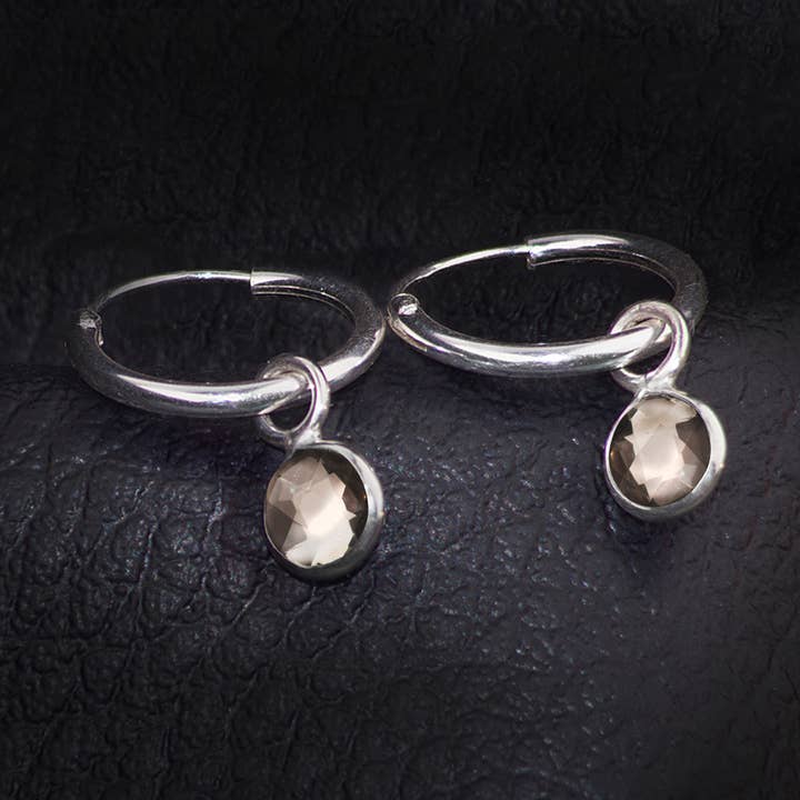 Hoop-örhängen med rökkvarts i Sterling Silver för wholesale av The Jewellery Store London