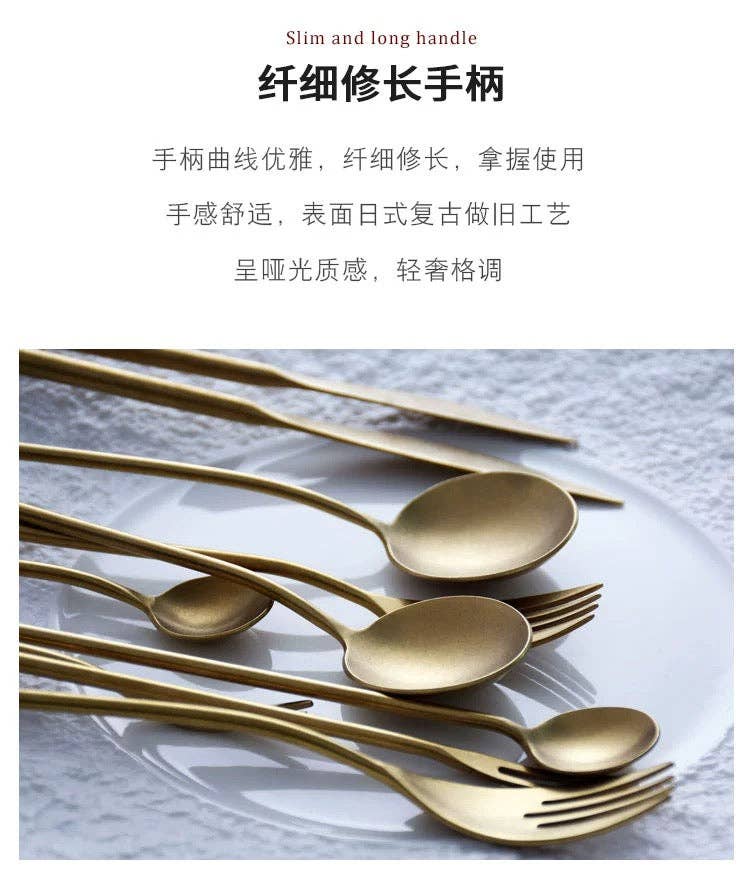 Gohobi （We cover U.S. import duties） - Wholesale Assorted Cutlery Set - Gohobi A Set of 5 Pieces Gold Stonewashed Cutlery11