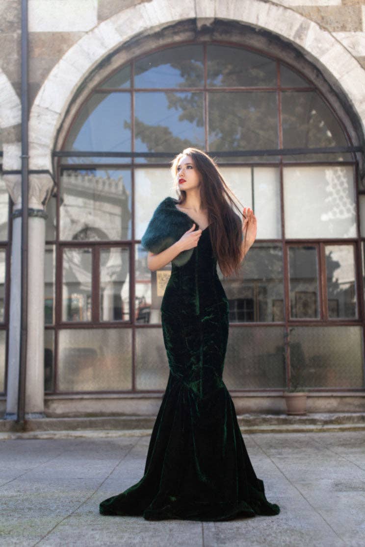 corsettery - Wholesale Dress - Women's - Mermaid long velvet corset dress. Gothic, steampunk velvet dress, vampire dress5