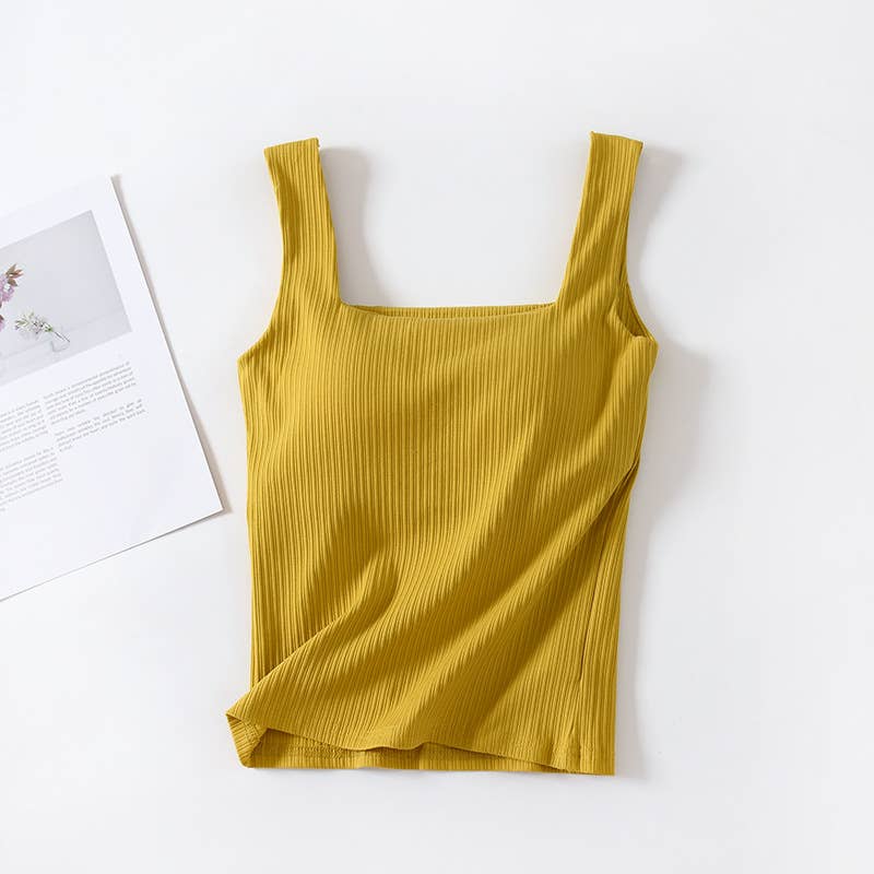 HIDDENBRAND - Wholesale Tank Top - Women's - Basic Essential cotton square neck rib tank top w self bra1