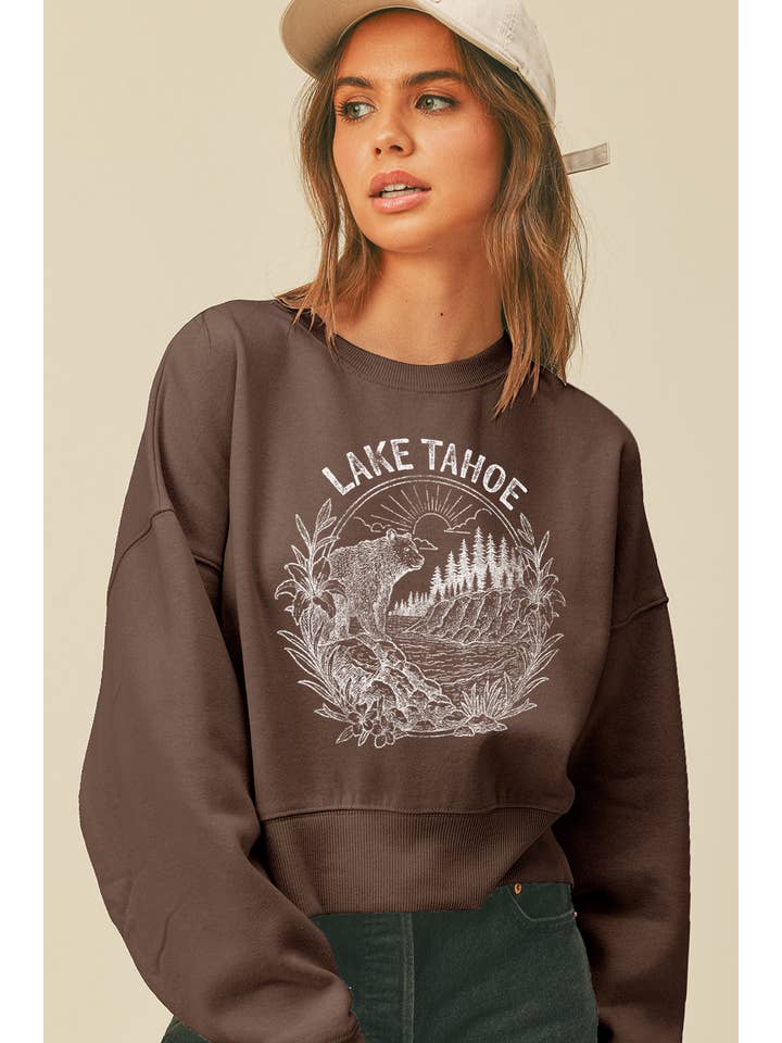 Honestee – Camisola gráfica - Mulher por atacado – Sweatshirt de Manga Comprida Curta Lake Tahoe10