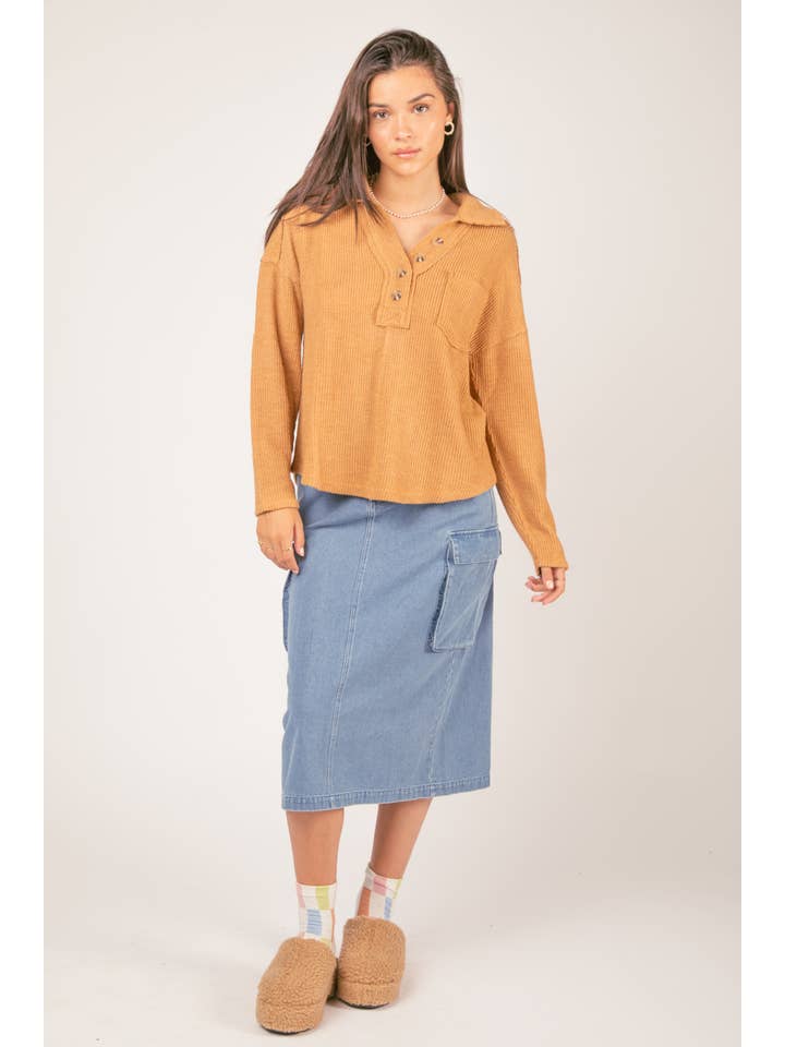 VERY J - Wholesale Knit Top - Women's - NT11256X-PLUS SIZE Textured Knit Collared Oversized Top