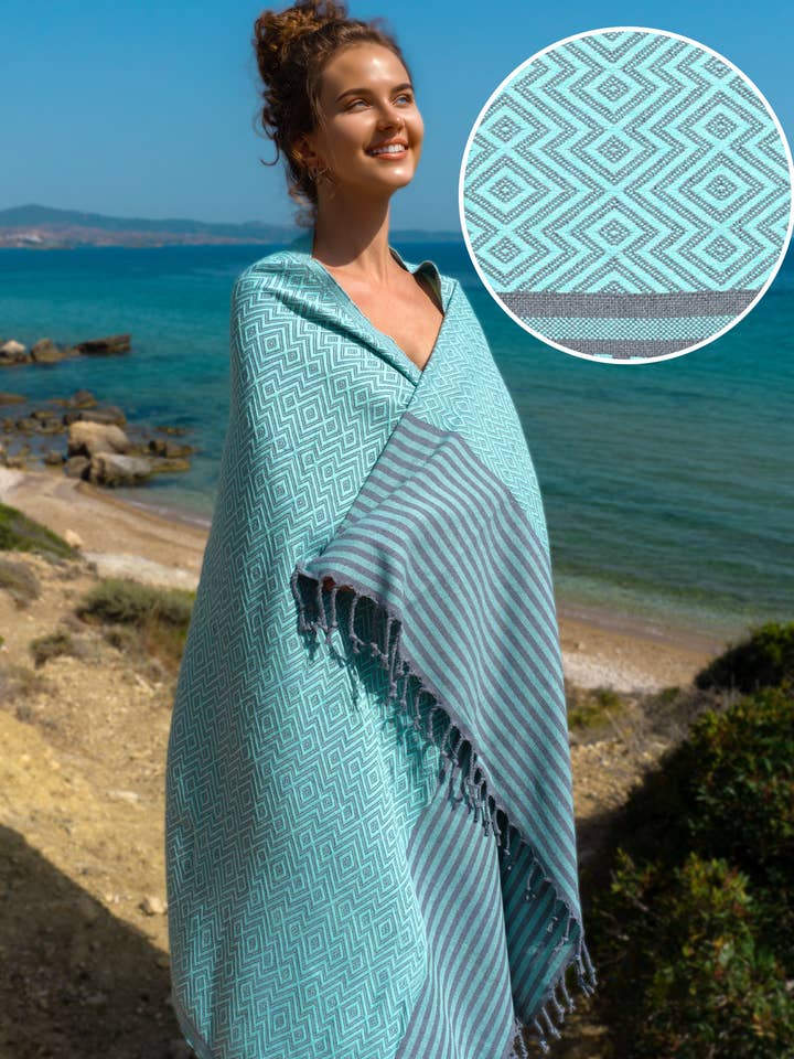 SAHARA Cotton Hammam Towel, Decorative Throw - Mint (180x100 cm)
for wholesale by Samimi