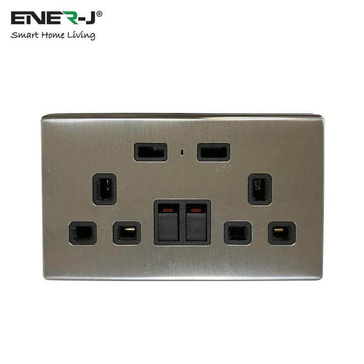 ENER-J - Wholesale Power Adapter - Smart Twin Wall Sockets with Usb 2 Usb Ports, (Silver)1