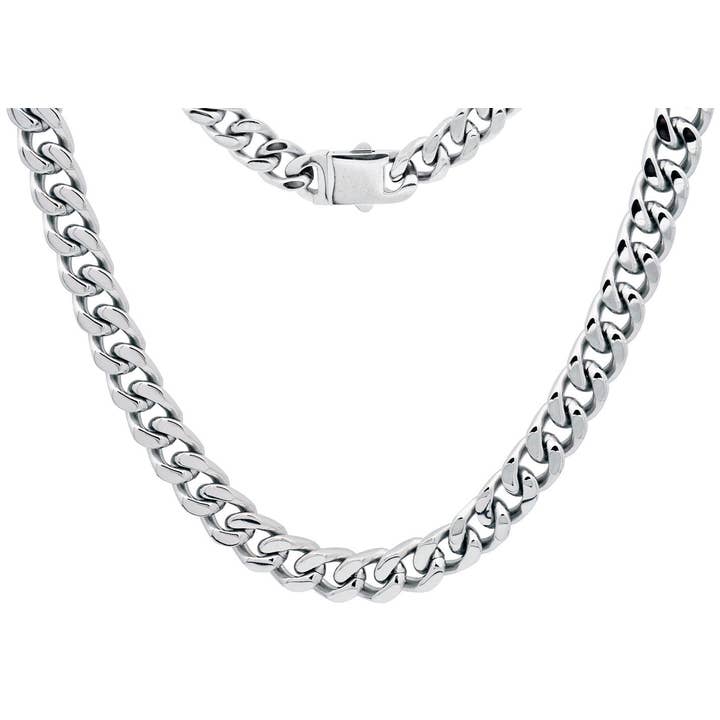 Men's Polished S.Steel Cuban Link Chain Necklace for wholesale by Blackjack Mens Jewelry