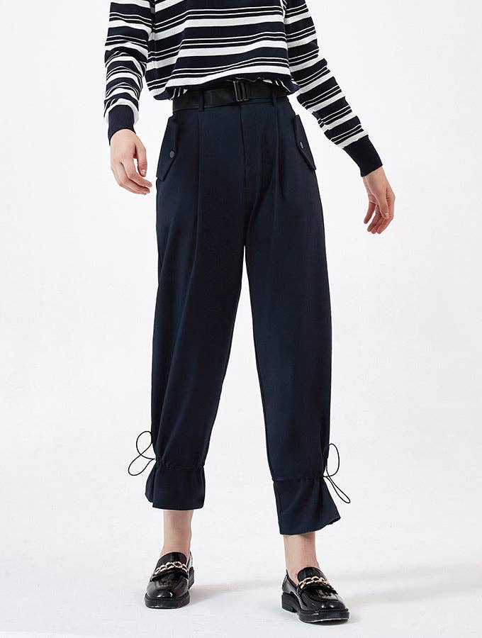 Navy Drawstring Carrot Fit Casual Trousers for wholesale on Faire8