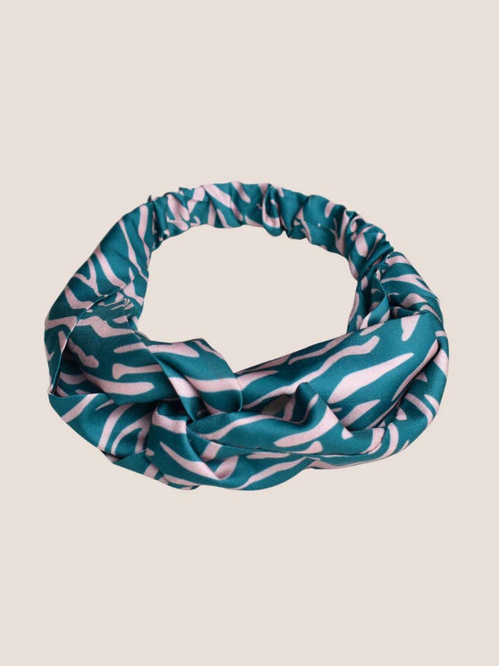 Diadema con nudo retorcido y estampado verde Shima para venta al por mayor de Newt London