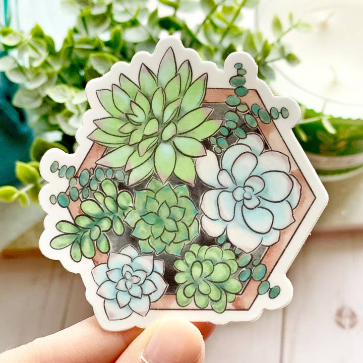 Watercolor Succulent Planter Sticker 3x3in. for wholesale by Elyse Breanne Design