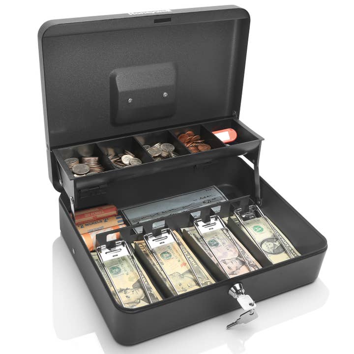 Black Honeywell Steel Tiered Cash Tray with Key Lock 6213 for wholesale on Faire
