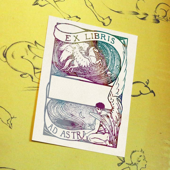 Para as Estrelas! Anjo e Pegasus, Pratos de Livros Ex-Libris por atacado de Ebon et Noir LLC