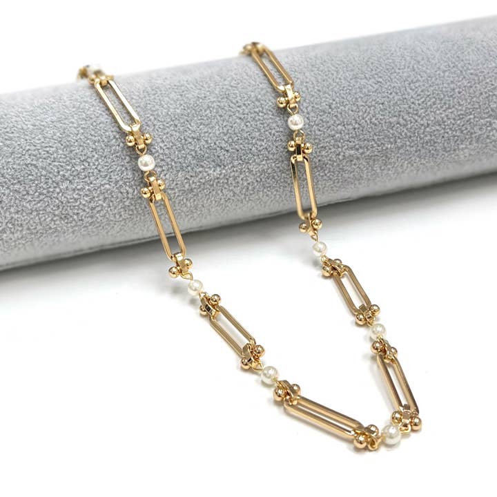 Perlen-Metallkugel- und Büroklammer-Kettenverbundene Station Halskette für den Großhandel von StarryNYC