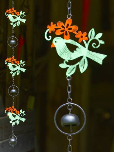 Multicolor Triple Birds Ornament w/Bells for wholesale by Ancient Graffiti