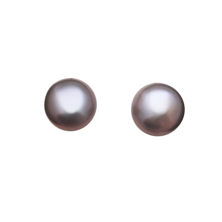 CLANDELA - Wholesale Stud/Post Earrings - Button Pearl Grey 7mm