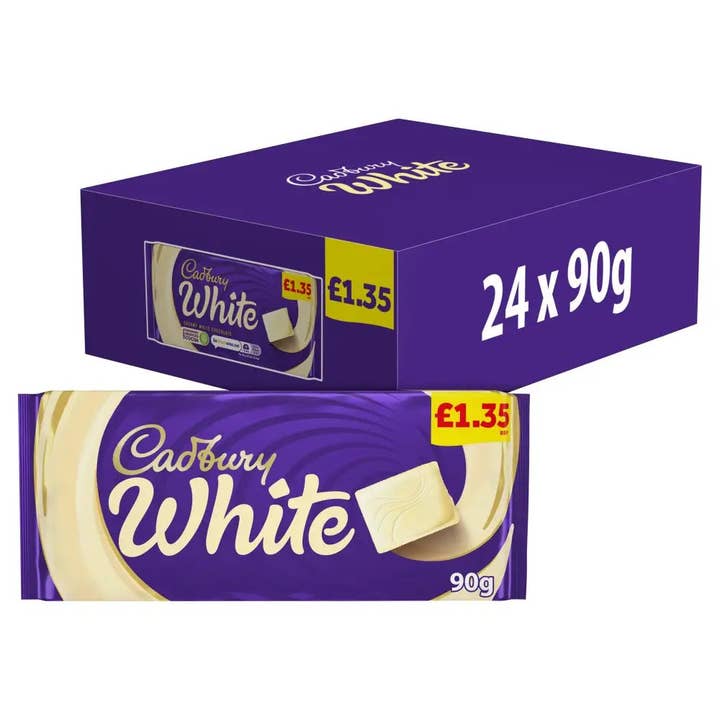 Echo Sales America - Wholesale Chocolate Bar - Cadbury White Chocolate UK, 90g case 24ct,