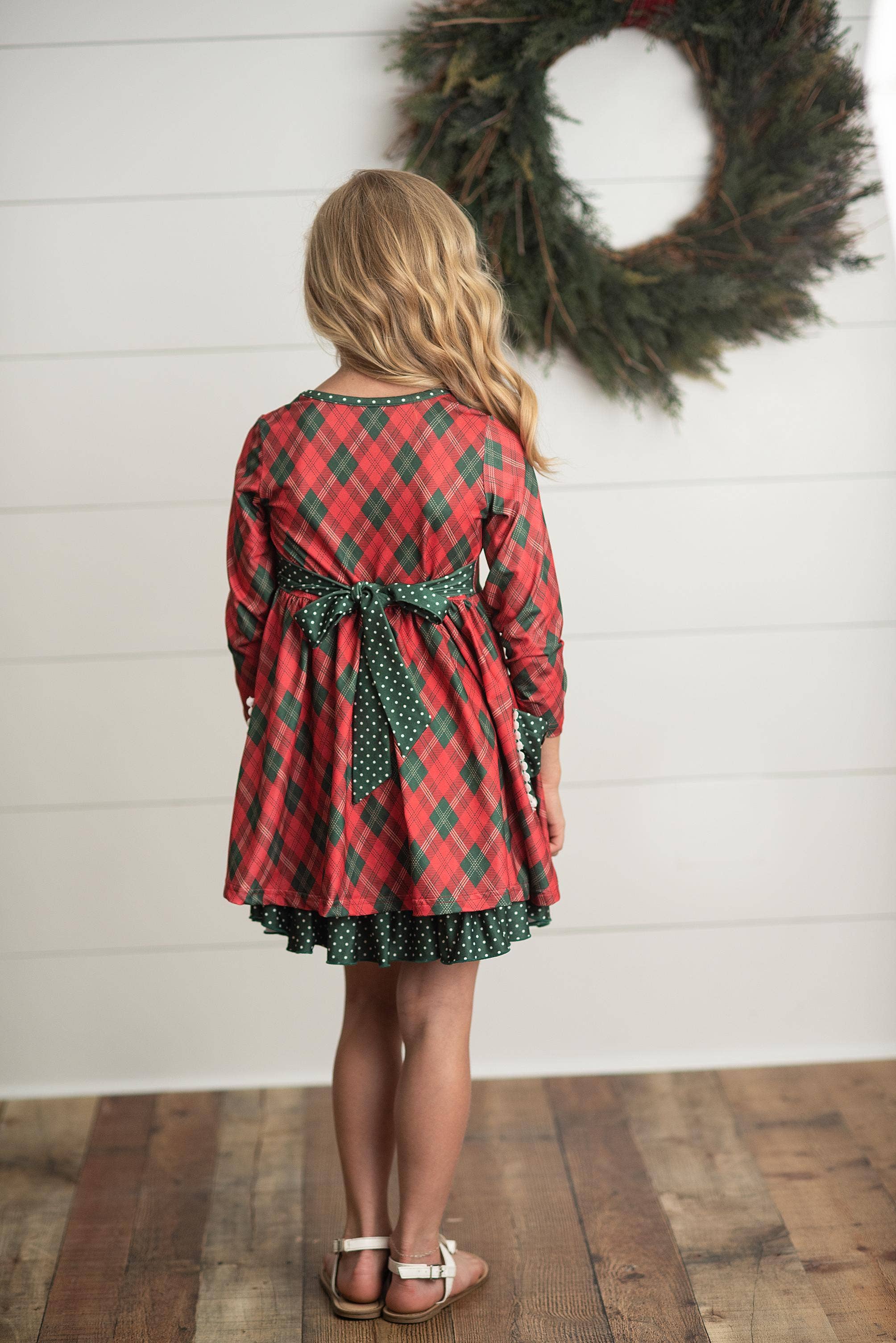 Adorable Sweetness - Wholesale Dress - Kids - Kids Red Green Plaid Ruffle Button Holiday Christmas Dress3