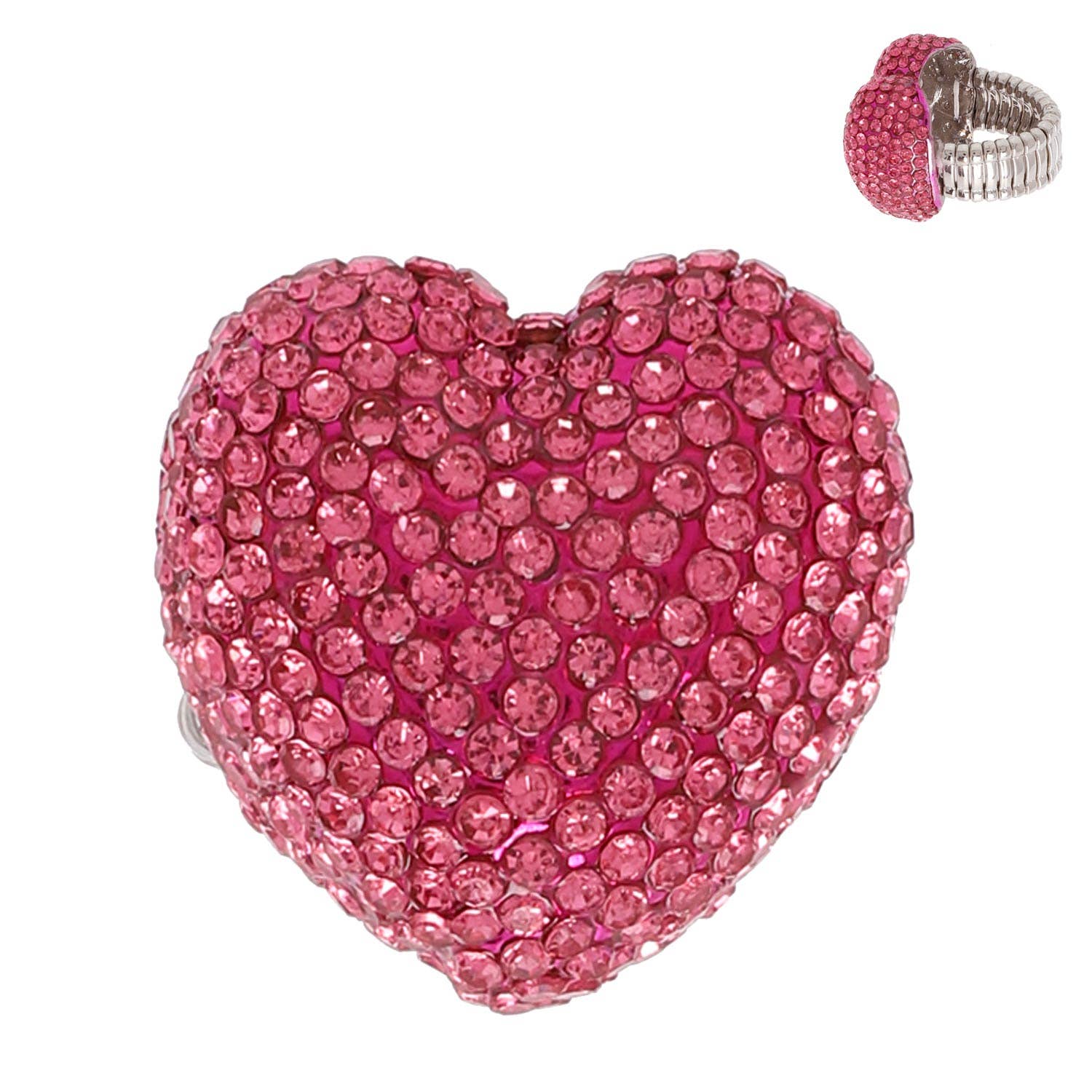 SP Sophia Collection - Wholesale Cocktail/Statement Ring - Crystal Rhinestone Pave Heart Shaped Stretch Ring6