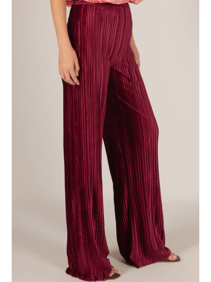 Before You Collection - Wholesale Pants - Women's - Pleated Velvet Wide Leg Pants