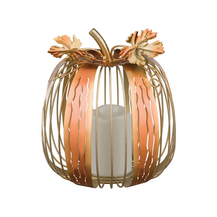 Orange LED Copper Pumpkin Decor Set/2 for wholesale on Faire1