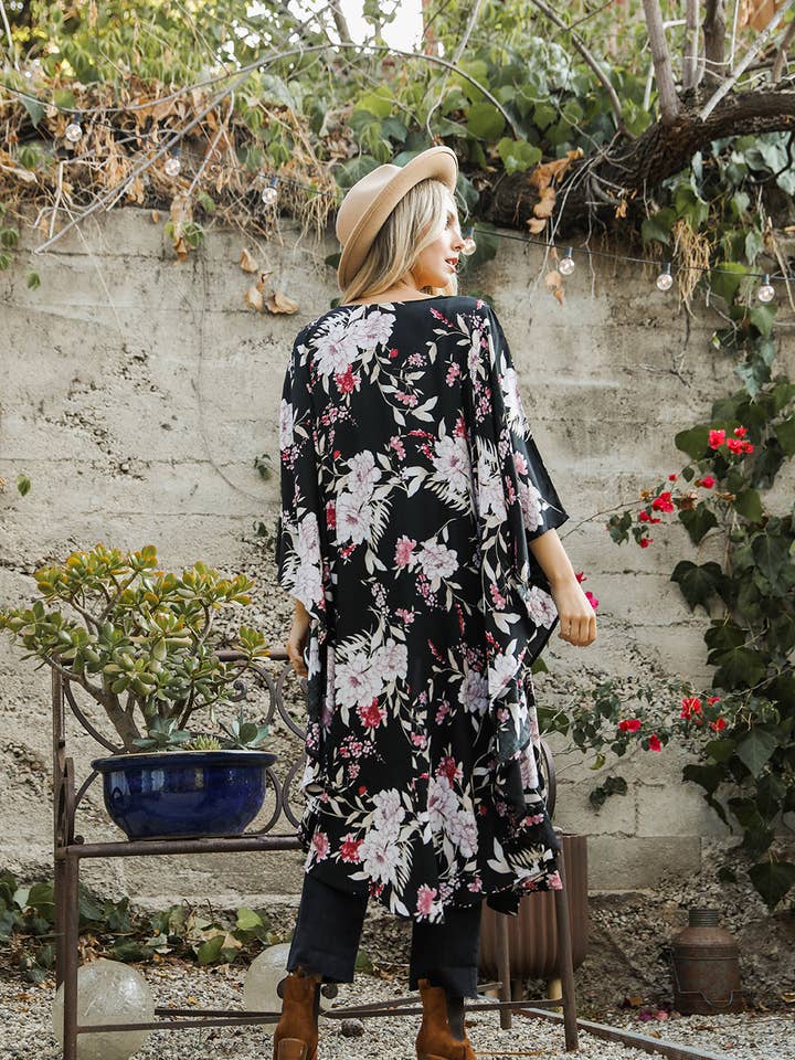 Leto Accessories - Wholesale Kimono - Women's - 🦋 Flowing Floral Kimono with Butterfly Sleeves