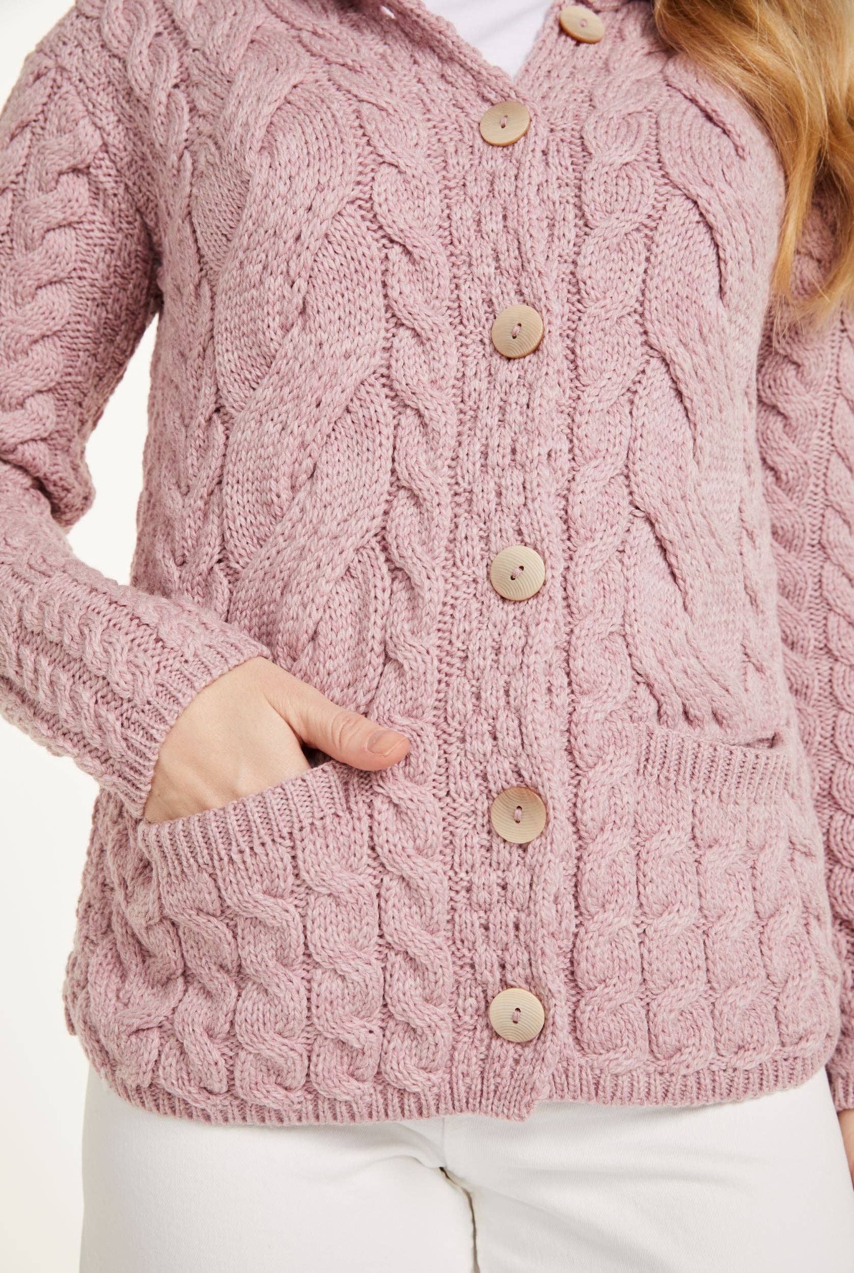 Aran Woollen Mills - Wholesale Cardigan - Women's - Belcarra Ladies Aran Cardigan - Blush Pink3