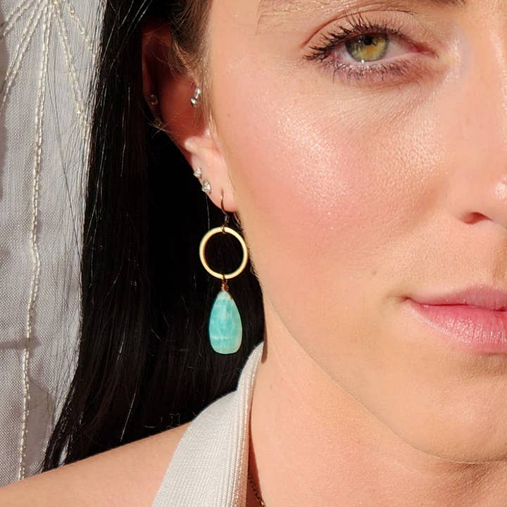Large Amazonite Teardrop Circle Earrings for wholesale by Edgy Petal Jewelry