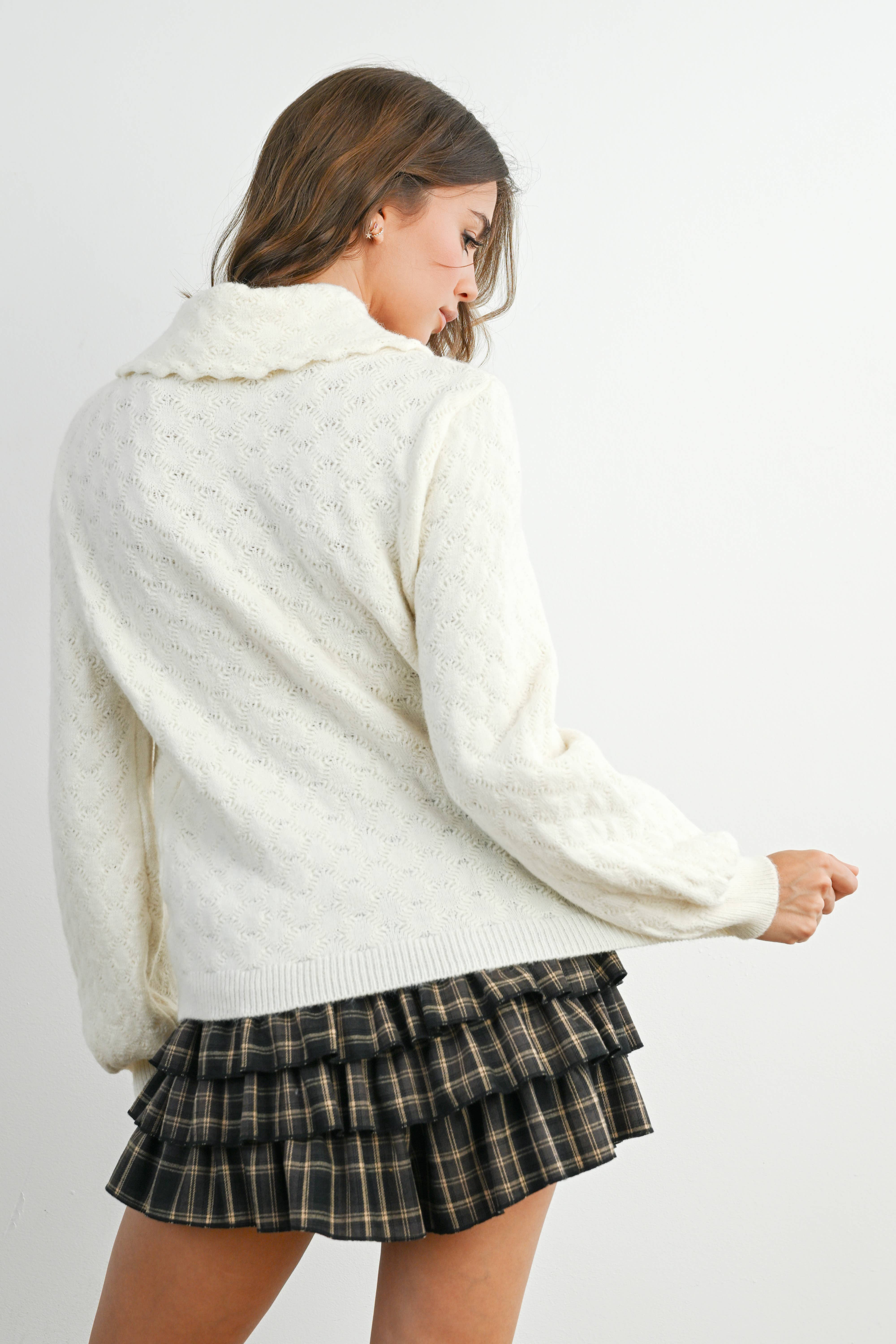BUTTERMELON - Wholesale Cardigan - Women's - Button-Up Bow Front Collared Long Sleeve Top - BMC77764