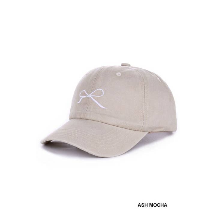 42POPS - Wholesale Baseball Cap - Women's - `.SI-26368 Coquette Ribbon Bow Embroidery Washed Hat