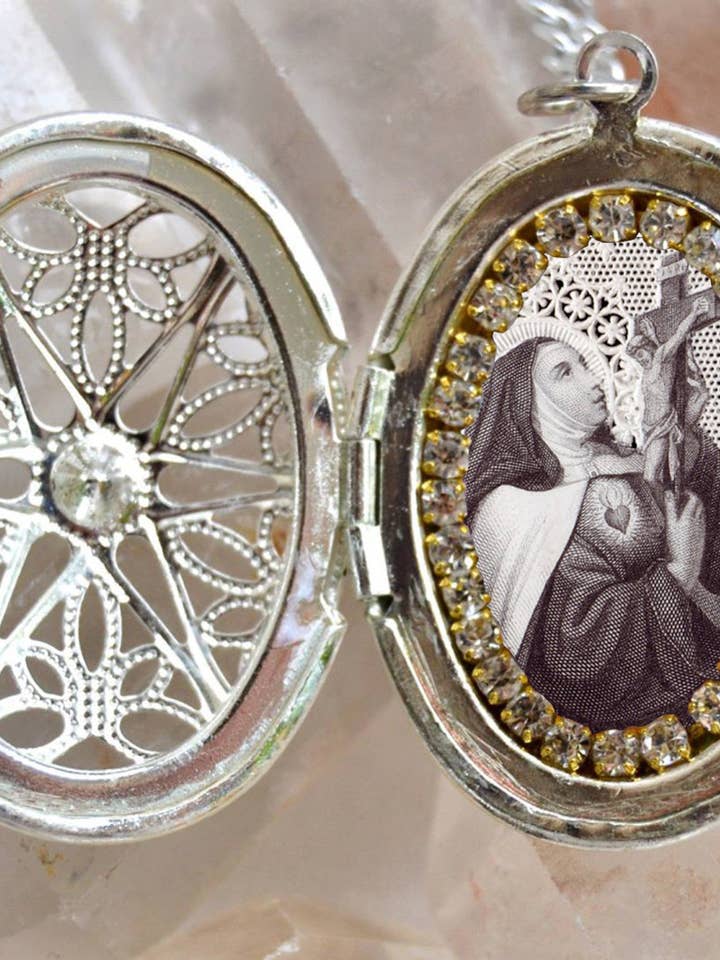 Saint Teresa of Avila Vintage Style Locket ,Santa Teresa de Ávila Handmade Necklace Catholic Christian Religious Jewelry Medal Pendant for wholesale by MariaSantissimaShop