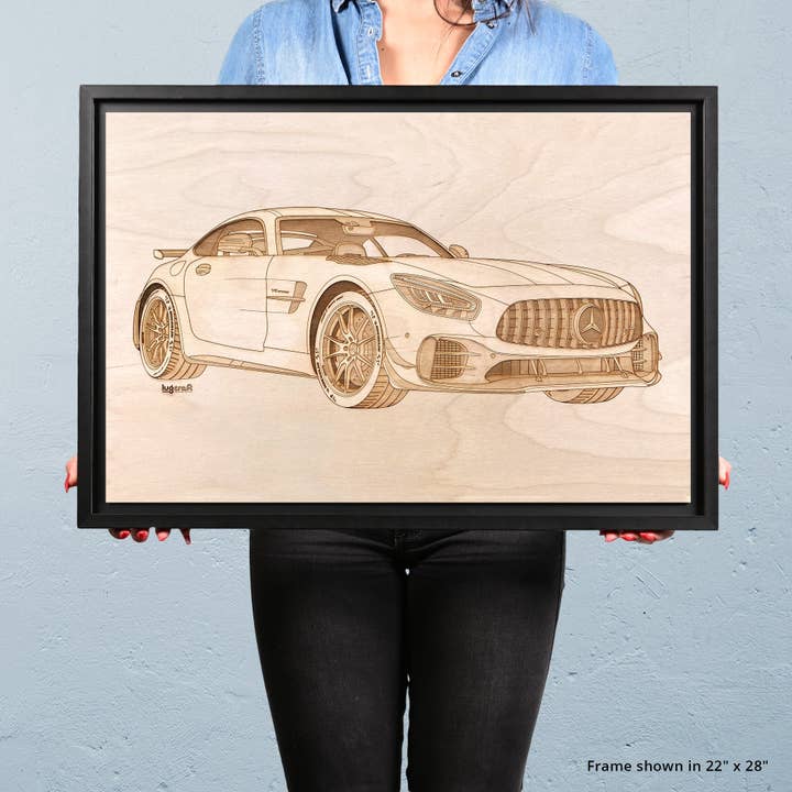AMG GT R Pro Framed Wood Engraved Artwork for wholesale by Lugcraft