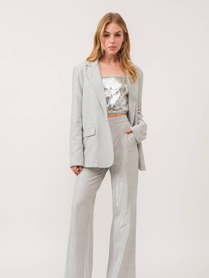 IP2893 Glitter Stretch Breda Benklänningsbyxor för wholesale av KIWI