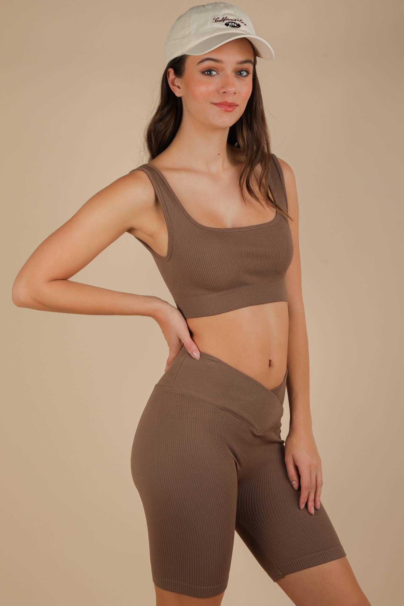 VERY J - Wholesale Activewear Set - Women's - NT12145SET-Ribbed Knit Activewear Top & Shorts Set10