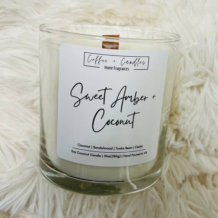 Sweet Amber + Coconut Candle for wholesale by Coffee + Candles LLC
