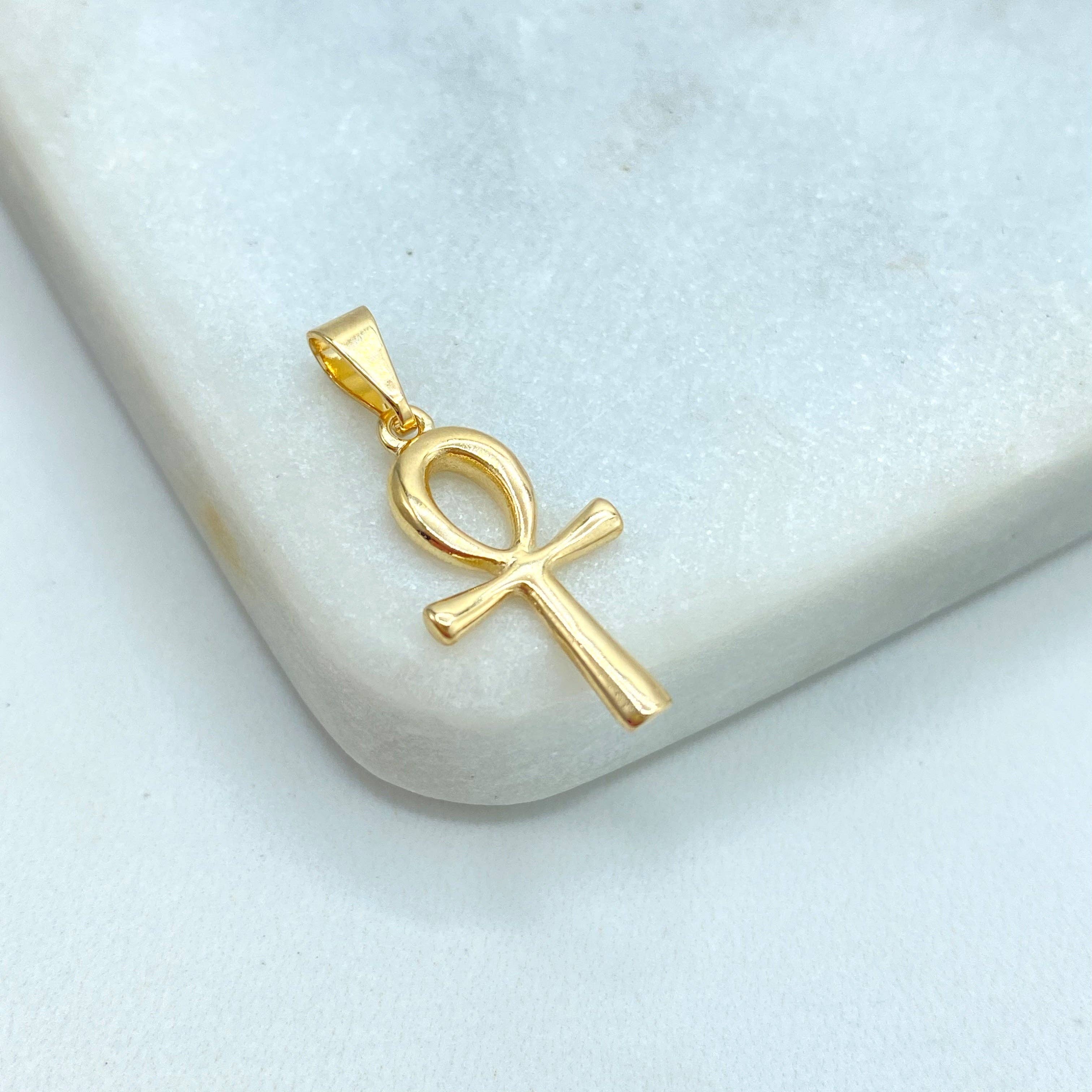 Luxus Accessories - Wholesale Individual Charm/Pendant - 18k Gold Filled Egyptian Ankh Cross Hollow Charm, Egyptian Key of Life Ankh Charm, Tiny Ankh Cross Pendant1