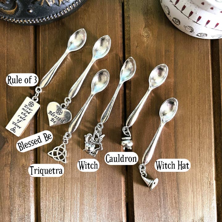 Moondust and Raven - Wholesale Kitchen Spoon - Witchy Charm Spoons, Witch Spoons, Herb Spoons