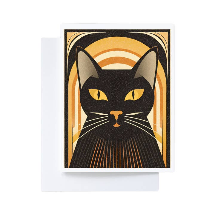 Cryptic Paper Co. - Wholesale Halloween Card - Art Deco Orange and Black Halloween Black Cat Card 2