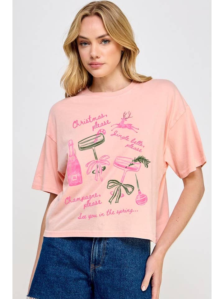 COLORBEAR - Wholesale T-Shirt (Graphic) - Women's - Christmas Champagne Graphic Relaxed Crop Top3