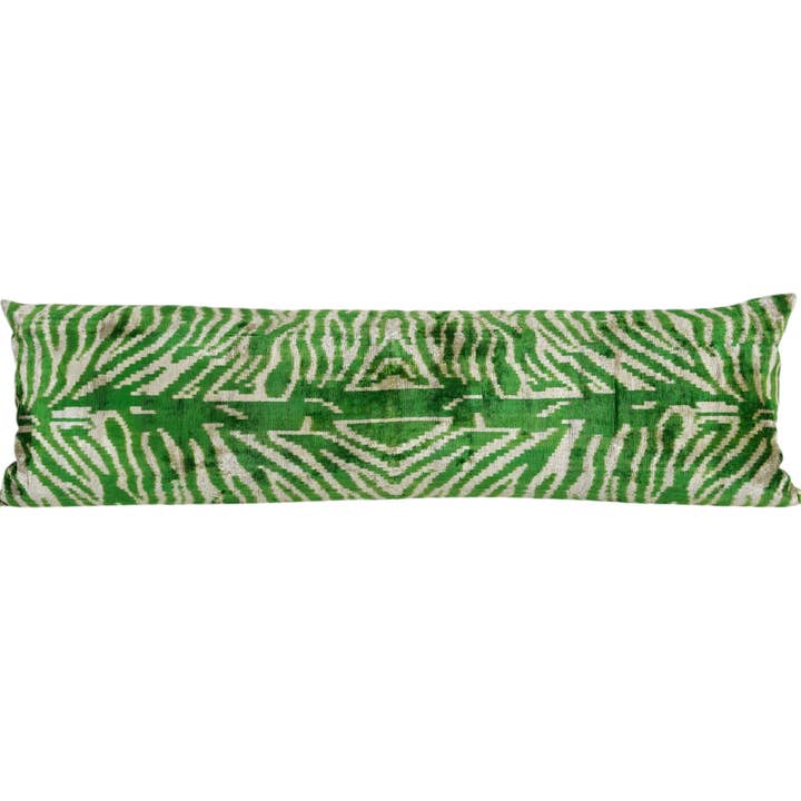 Vintage Pillows Store - Wholesale Throw/Decorative Pillow - Silk Ikat Velvet Cushion – Green and Cream Bedding Pillow