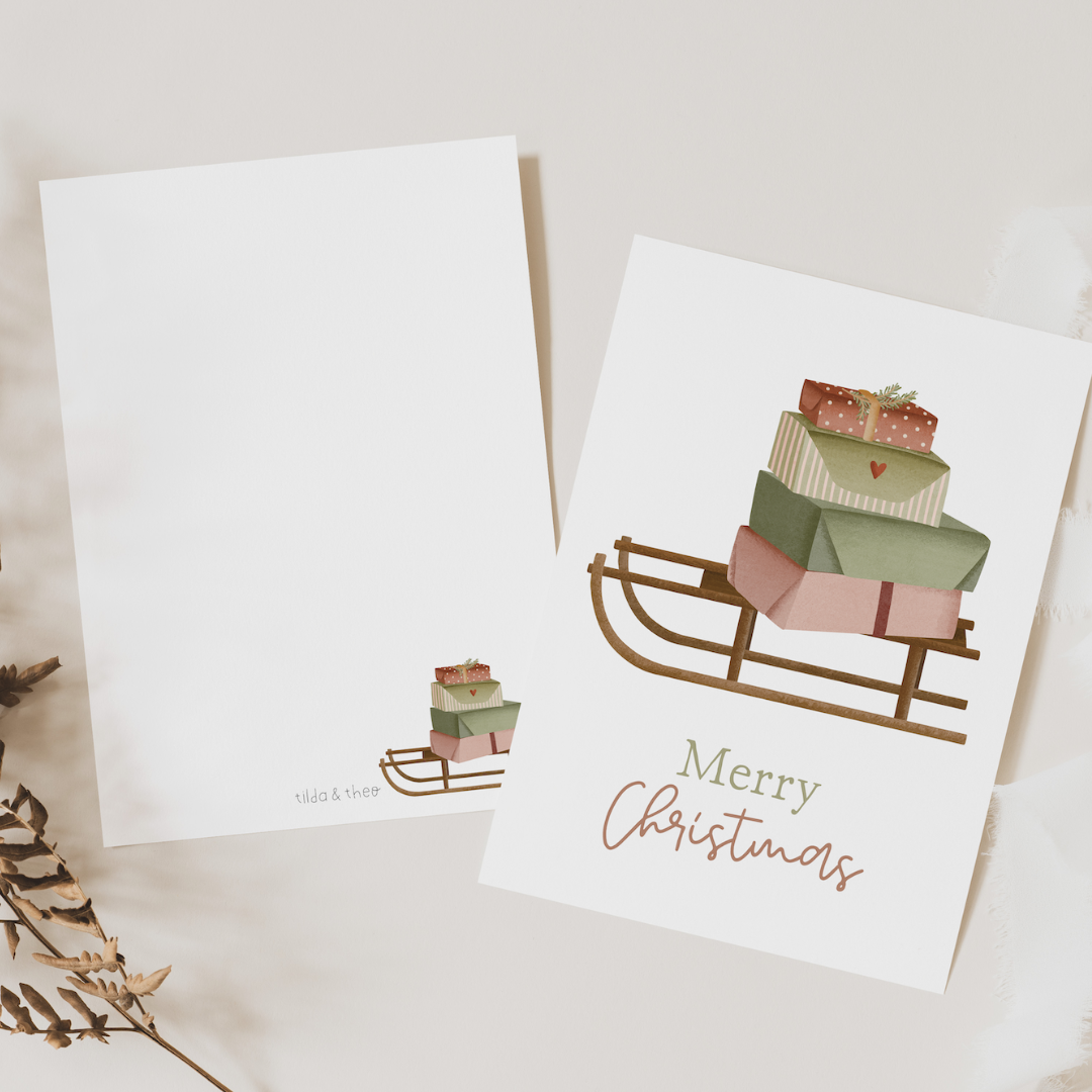 Tilda&Theo - Wholesale Christmas Card - Christmas card sleigh gifts - Christmas postcard2