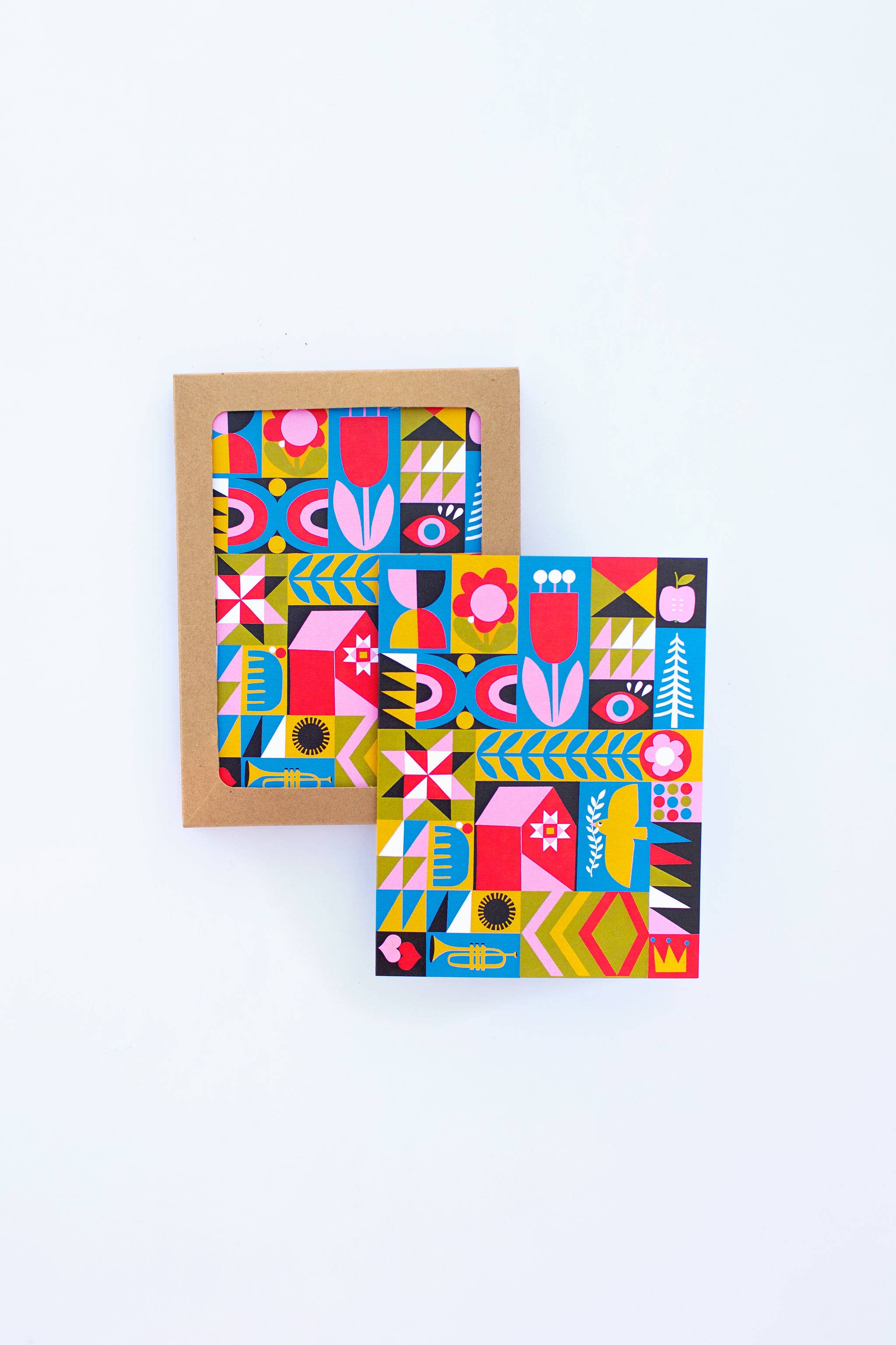 Lisa Congdon Art & Illustration - Wholesale Everyday Greeting Card - Blank/Quilt Squares with trumpet Greeting Card2