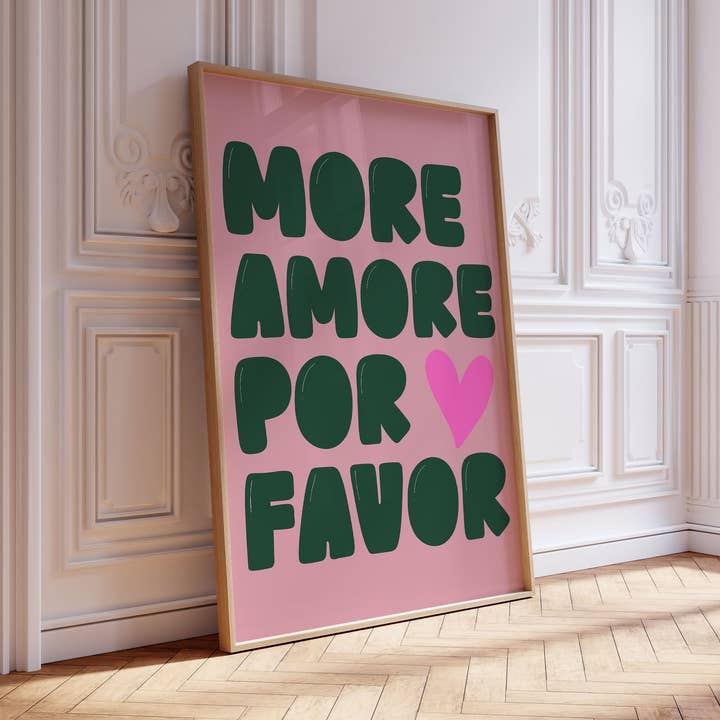 Plus d'Amour S'il Vous Plaît Affiche de Typographie Citation Impressions Murales Décoration Intérieure Rose Vert pour la vente par House of Binky