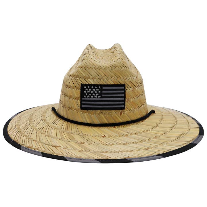 Cap Zone - Wholesale Straw Hat - Unisex - American Flag Under Brim Rush Straw Lifeguard Hat7