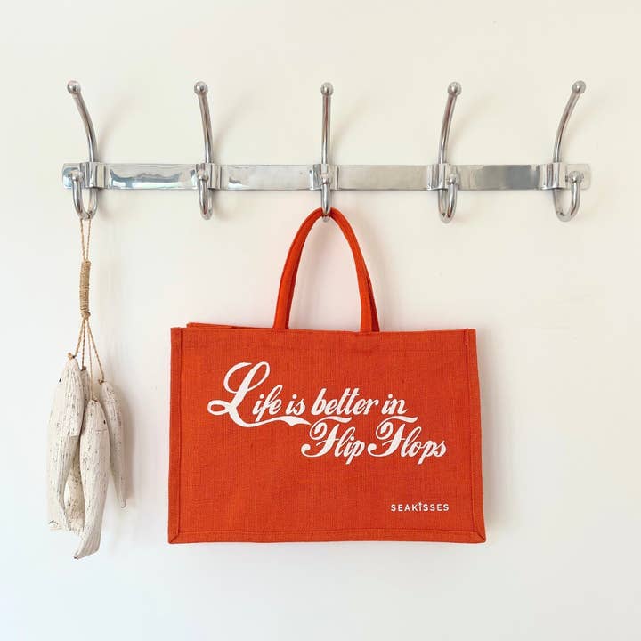 SeaKisses – wholesale Tote bag – Women's – Life is Better in Flip Flops Cute Jute Bags in a Choice of Colours