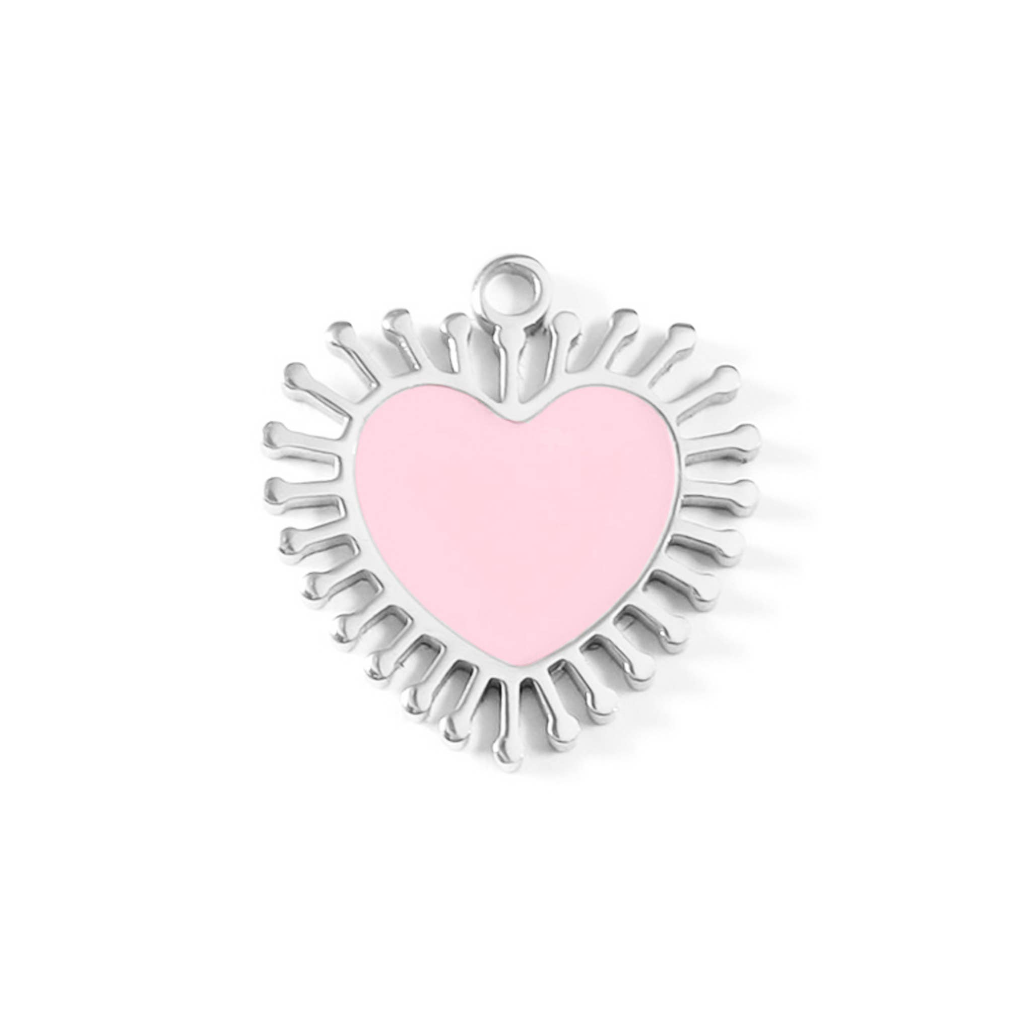 WJW - Wholesale Individual Charm/Pendant - 18K Gold PVD Stainless Steel Epoxy Pink Sun Ray Heart Charm1