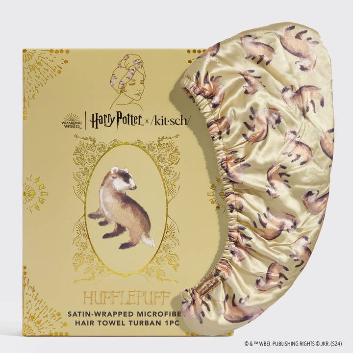 Harry Potter x Kitsch Satin-Wrapped Hair Towel - Hufflepuff for wholesale by KITSCH