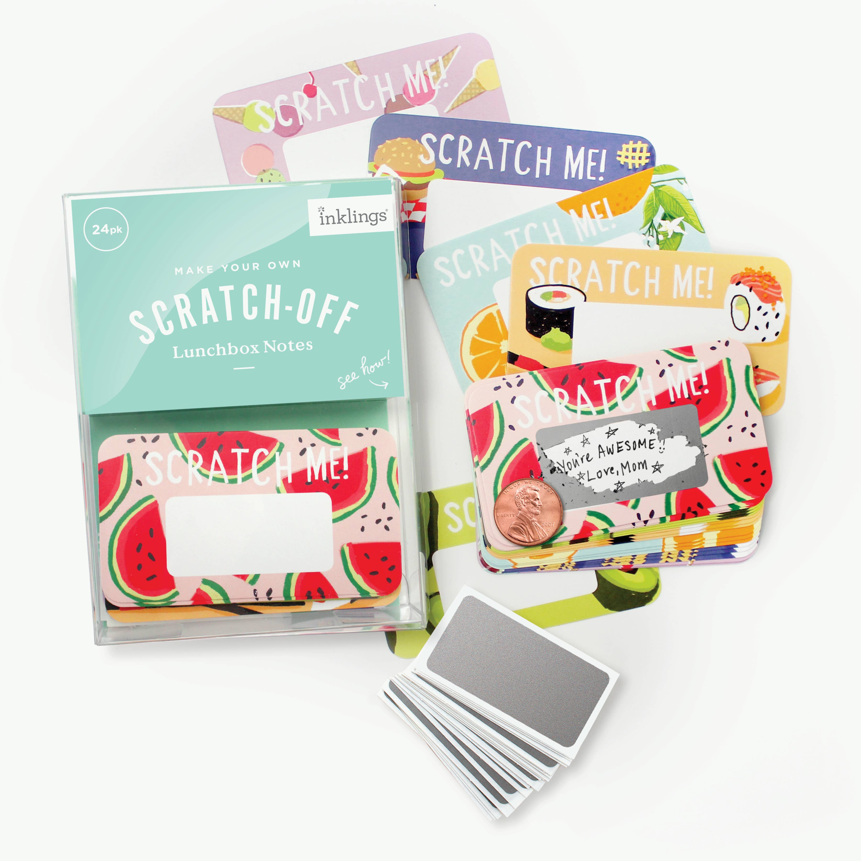 Inklings Paperie - Wholesale Stationery/Notecard Set - Scratch-off Lunchbox Notes - Foodie1