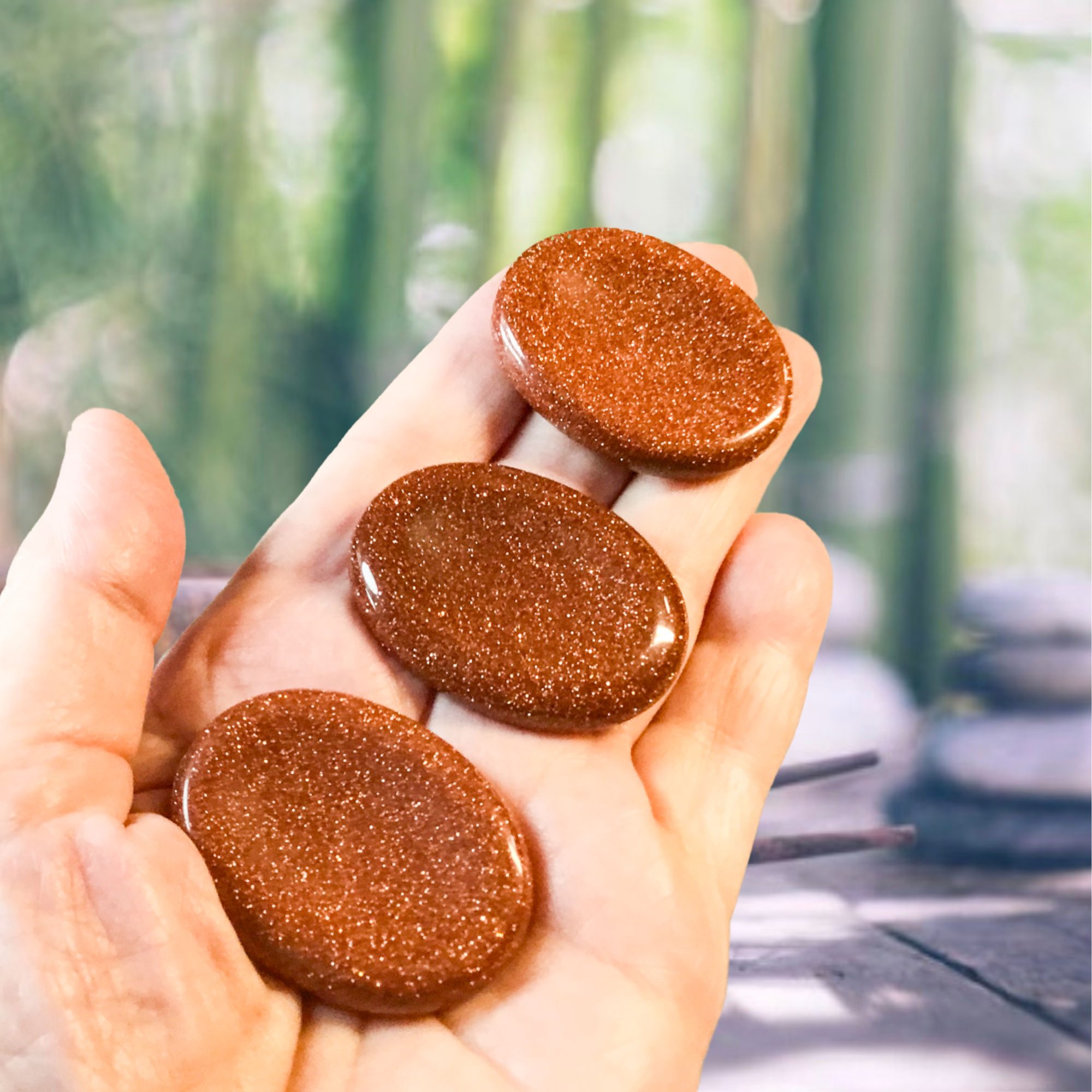 Essential Wellness - Body, Mind, Spirit - Wholesale Spiritual Stone/Crystal - GOLDSTONE Worry Stone with Information Card Option2