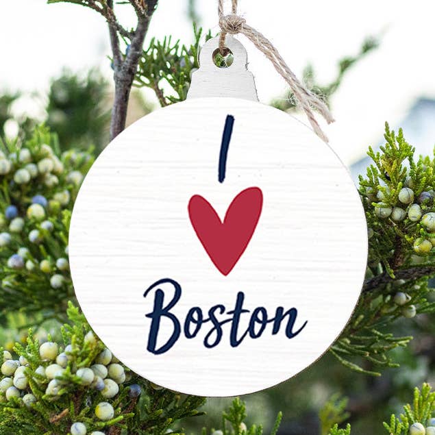 Personalized I Heart Boston Bulb Ornament for wholesale by Rustic Marlin