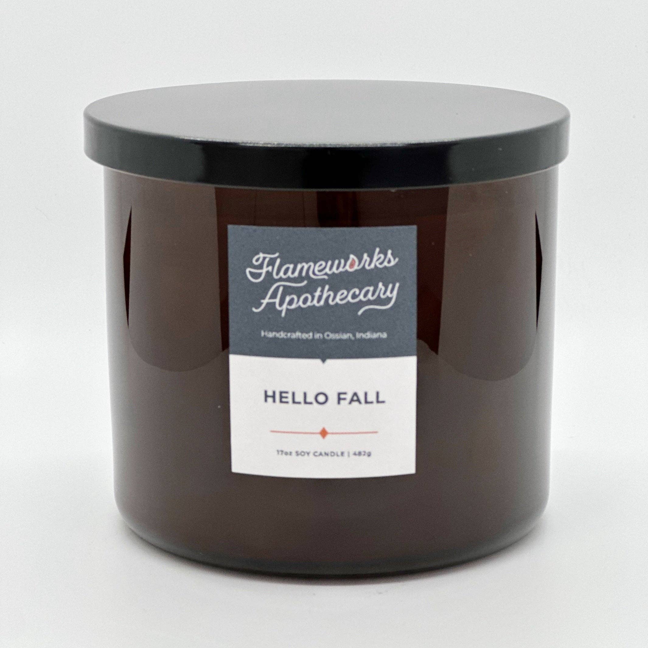 Flameworks Apothecary - Wholesale Jar/filled candle - Hello Fall 17 oz Double Wick Amber Jar Candle