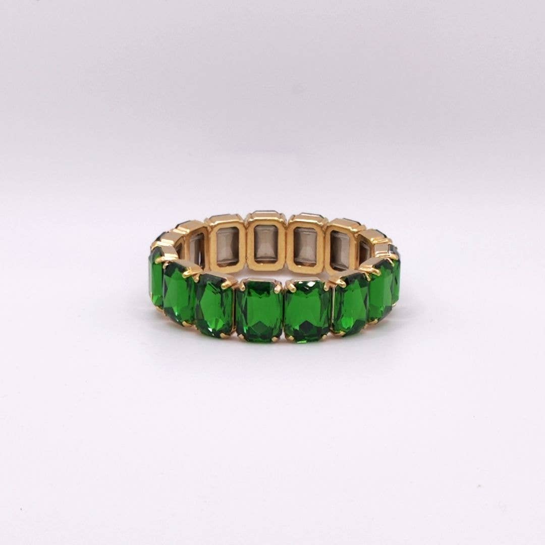 QUÉ MÁS JEWELS - Wholesale Bangle Bracelet - Elastic Lux Octagonal Stones Bracelets - Olivine Otp0
