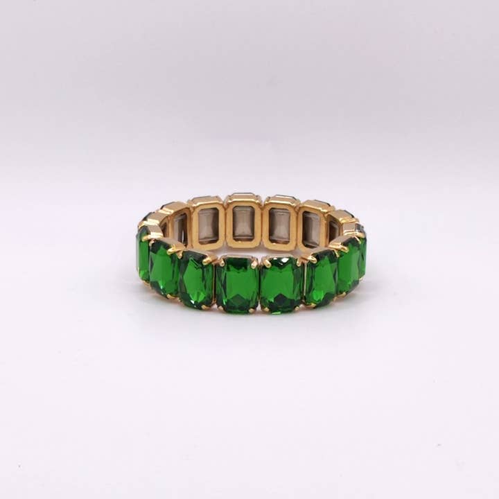 QUÉ MÁS JEWELS - Wholesale Bangle Bracelet - Elastic Lux Octagonal Stones Bracelets - Olivine Otp